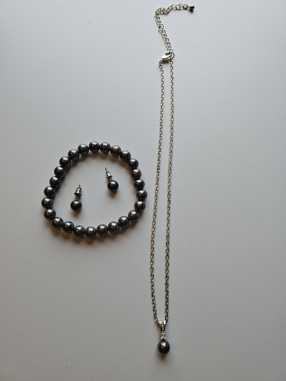 Gray Pearl Bracelet, Necklace and Earring Set - Women Jewelry